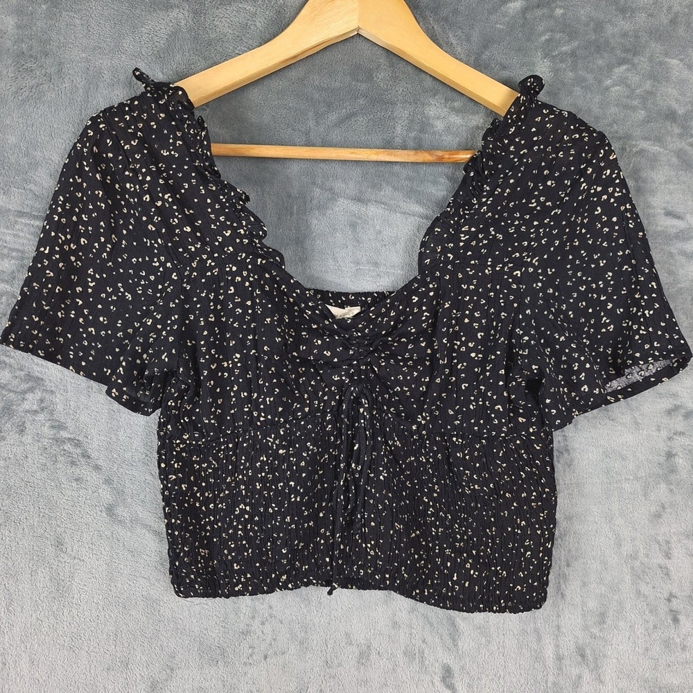 Womens Top Medium Boho Milkmaid Cottagecore Dark Coquette Ruffle Fairy Cropped